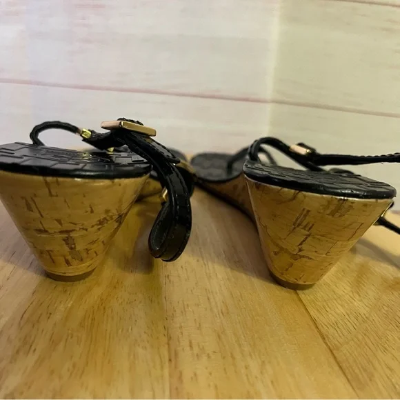 Tory Burch Black Ankle Strap Cork Wedge Sandal‎ Size 7 - Picture 7 of 13